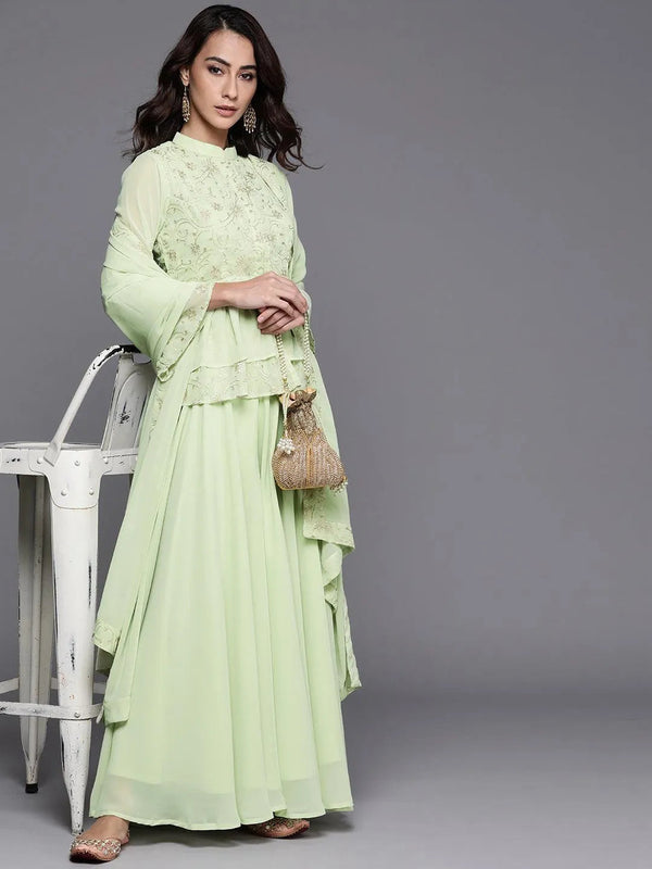 Green Embroidered Georgette Suit Set - Jashvi