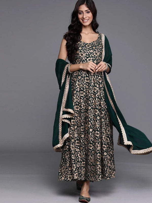 Green Embroidered Georgette Suit Set - Jashvi