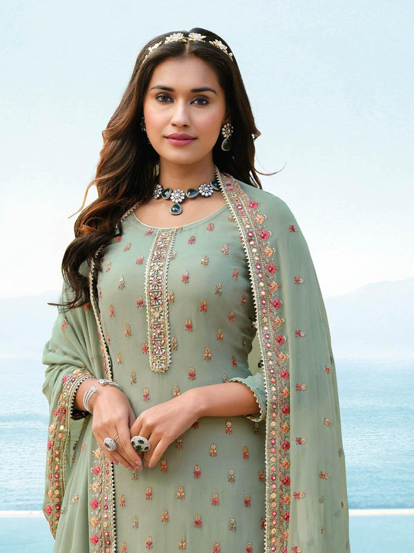 Women's Green Embroidered Kurta Set - Odette