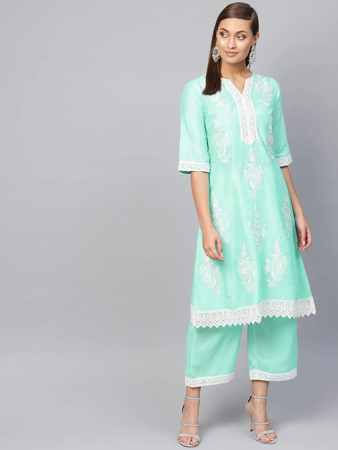 Green Embroidered Muslin Kurta Set - Jashvi