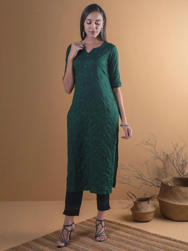 Green Embroidered Rayon Kurta - Jashvi