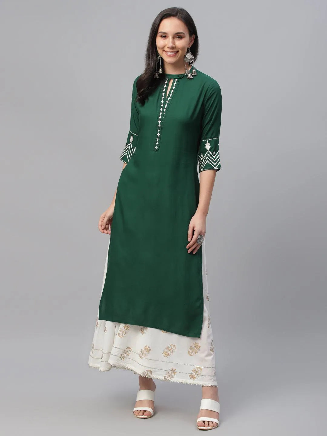 Green Embroidered Rayon Kurta - Jashvi