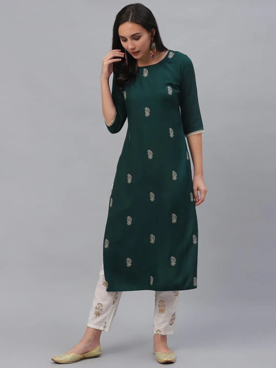 Green Embroidered Rayon Kurta - Jashvi