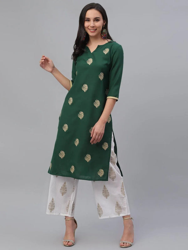 Green Embroidered Rayon Kurta - Jashvi