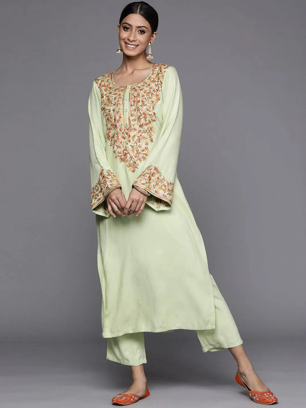 Green Embroidered Rayon Kurta - Jashvi