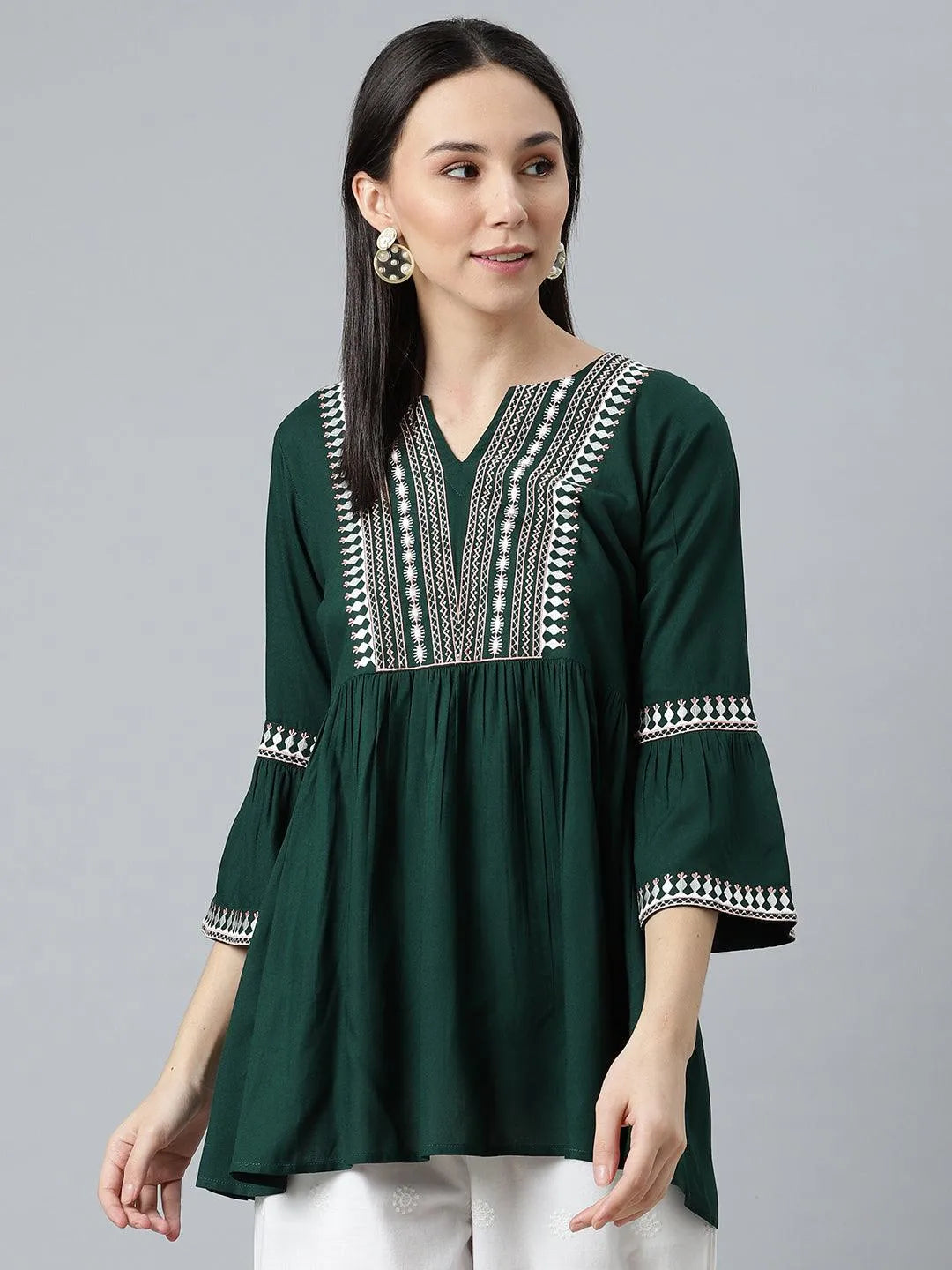 Green Embroidered Rayon Kurti - Jashvi