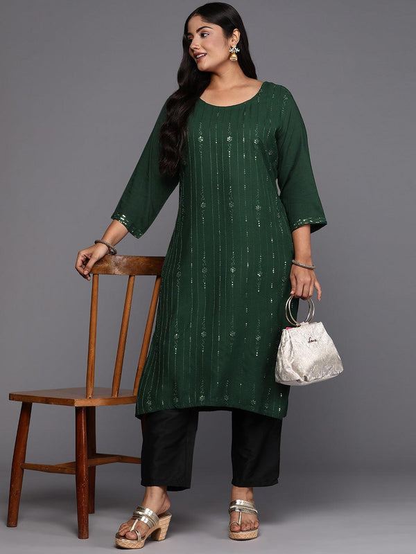 Green Embroidered Rayon Straight Kurta - Jashvi