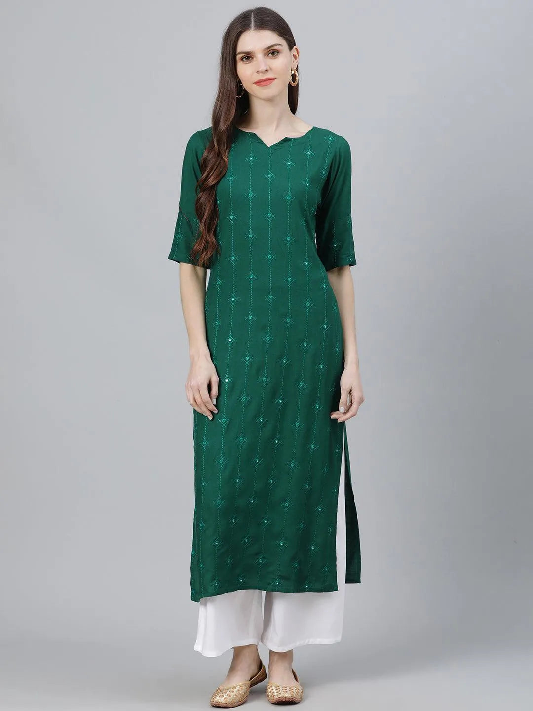 Green Embroidered Rayon Kurta Set - Jashvi