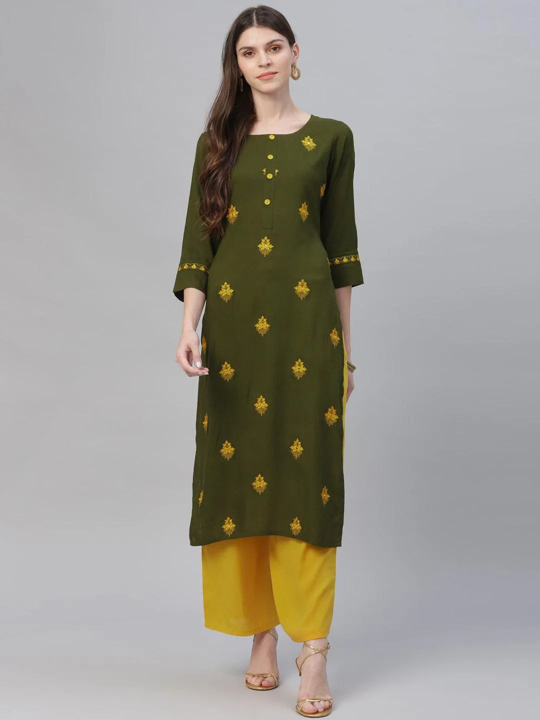 Green Embroidered Rayon Kurta Set - Jashvi