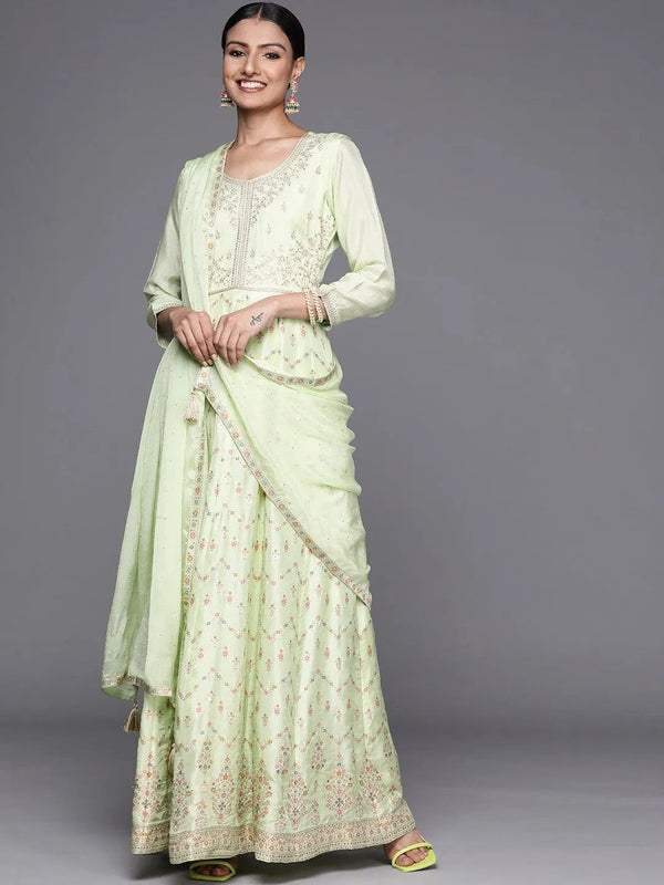 Green Embroidered Silk Anarkali Suit Set - Jashvi