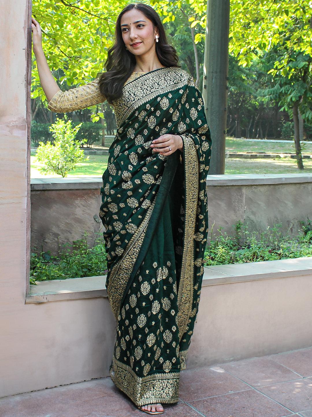 Green Embroidered Silk Blend Saree - Jashvi