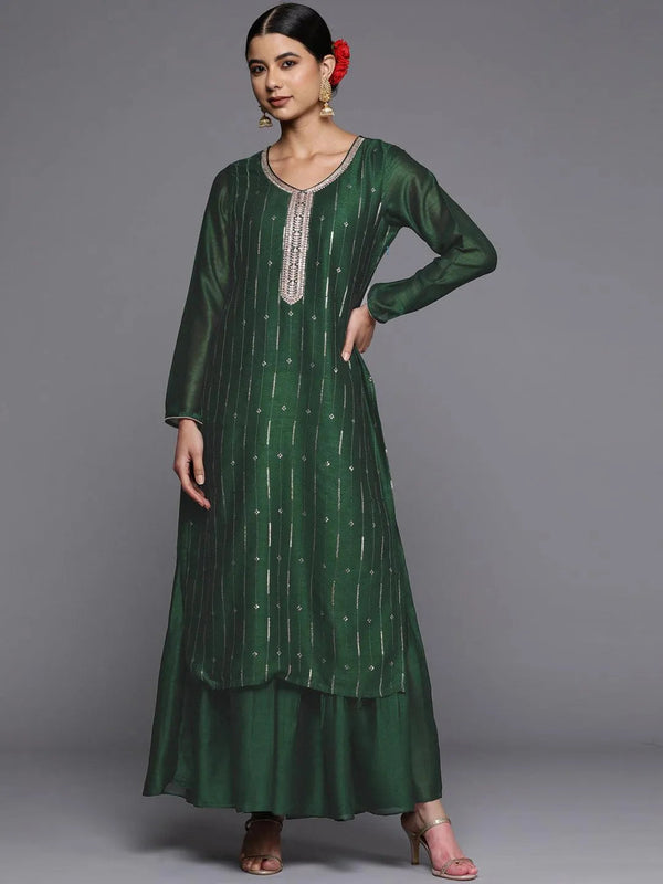 Green Embroidered Silk Straight Kurta - Jashvi