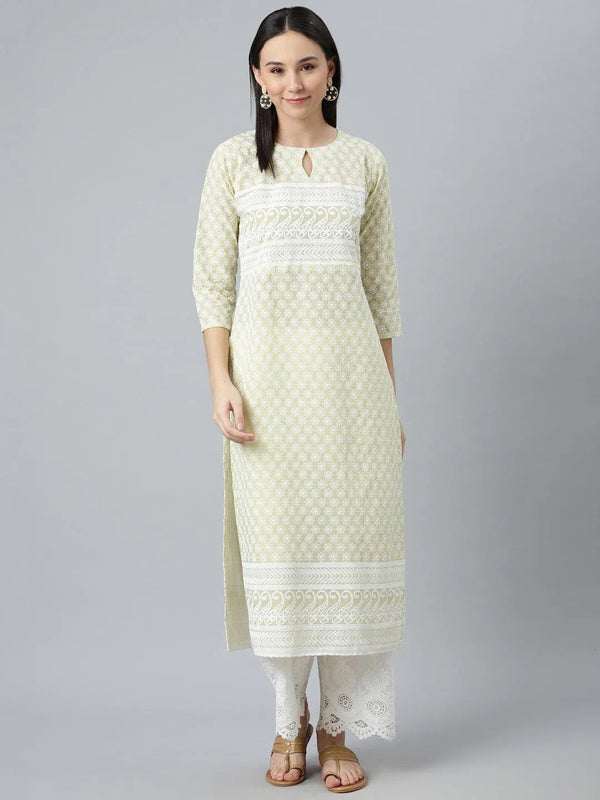 Green Embroidered Straight Kurta - Jashvi