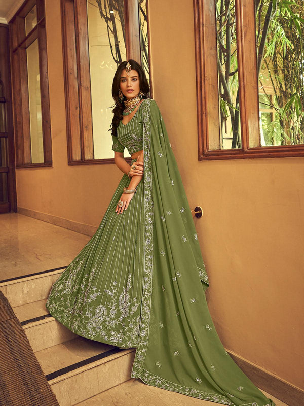 Women's Green Faux Georgette Designer Lehenga Choli - Odette