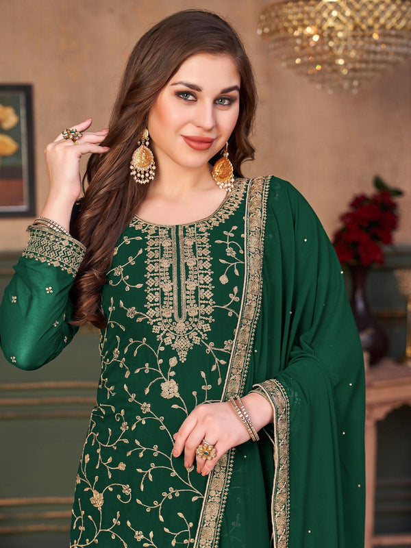 Women's Green Faux Georgette Heavy Designer Embroidery Kurta Set - Odette