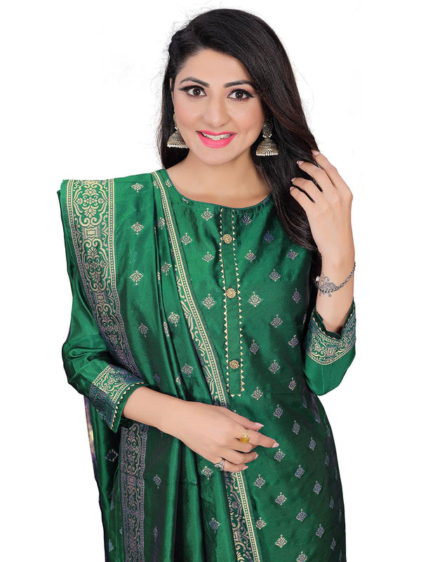 Women's Green Heavy Jacquard Kurta Sets  - Odette