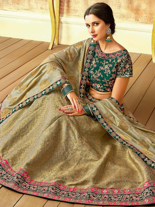 Women's Green Jacquard Silk Designer Lehenga Choli - Odette