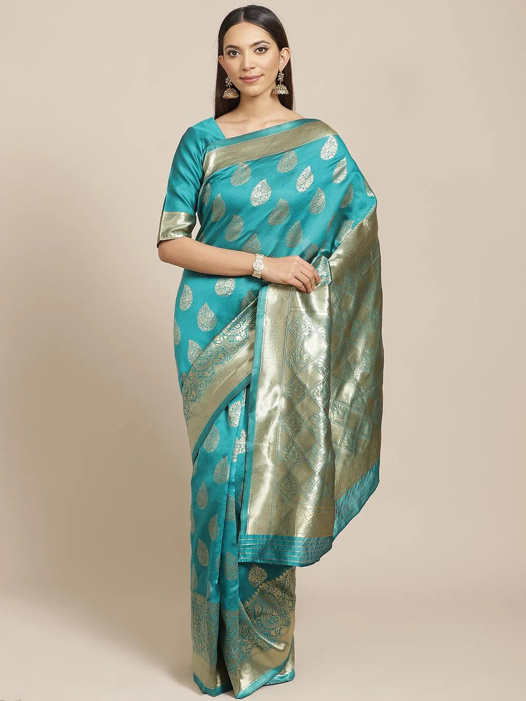 Green Printed Brocade Saree - Jashvi