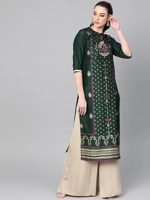 Green Printed Chanderi Kurta - Jashvi