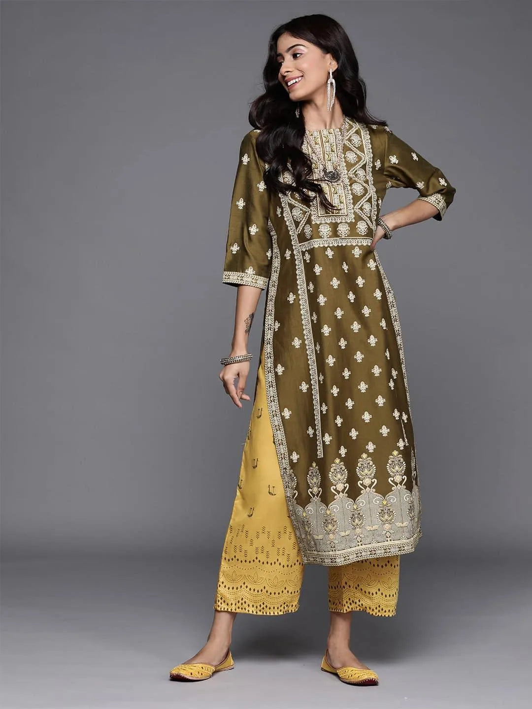 Green Printed Chanderi Silk Kurta - Jashvi