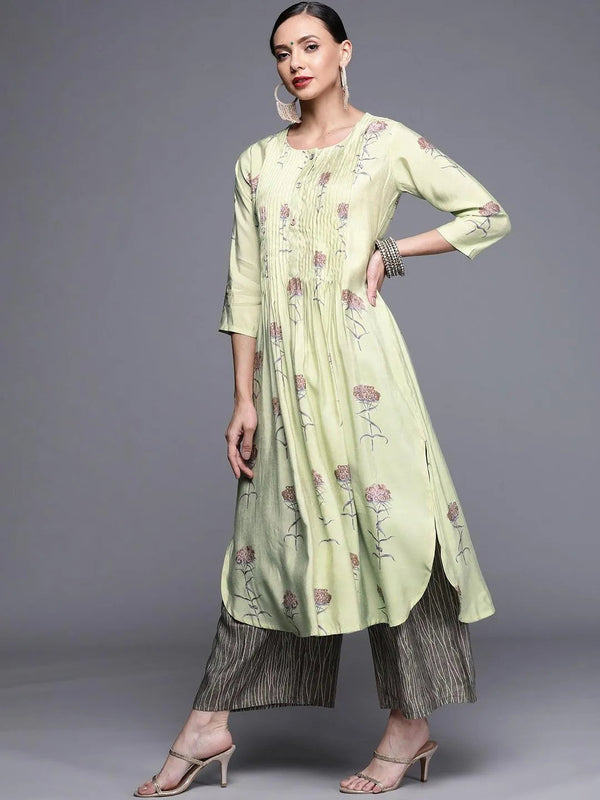 Green Printed Chanderi Silk Kurta - Jashvi