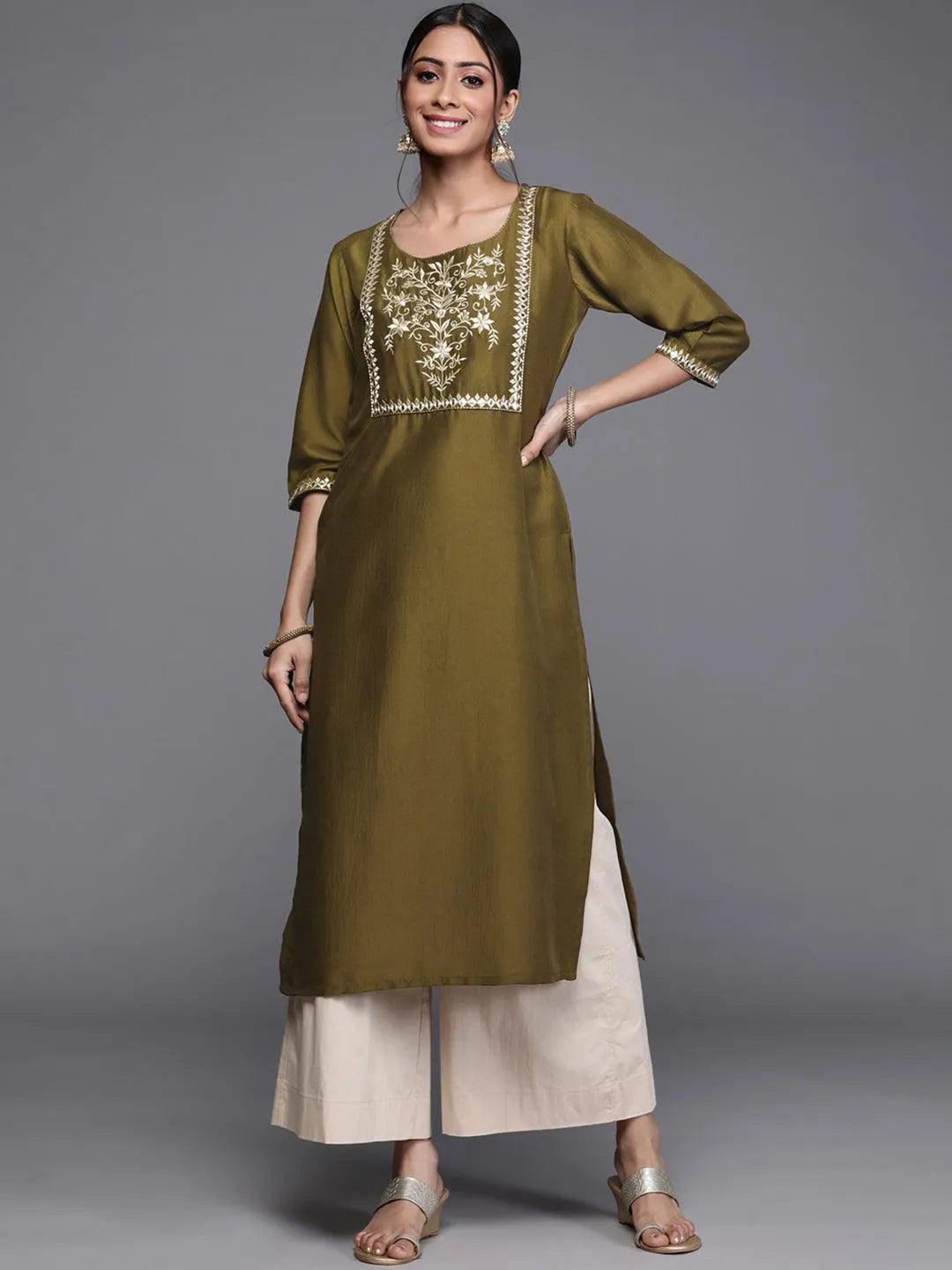 Green Printed Chanderi Silk Kurta - Jashvi