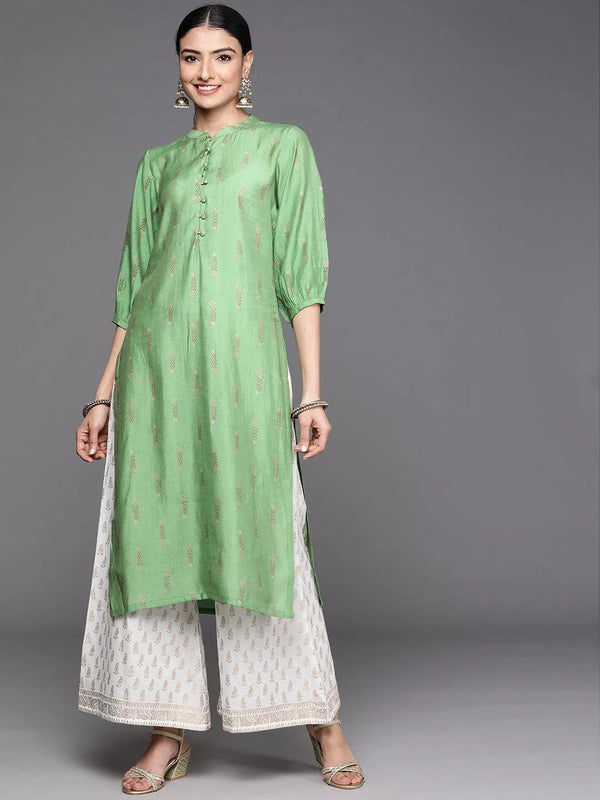 Green Printed Chanderi Silk Kurta - Jashvi