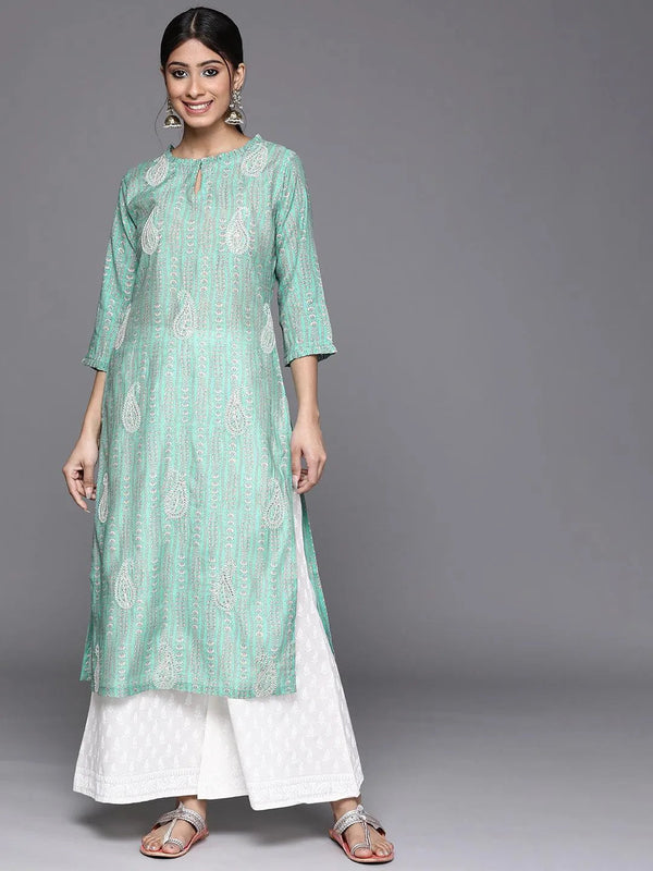 Green Printed Chanderi Silk Kurta - Jashvi