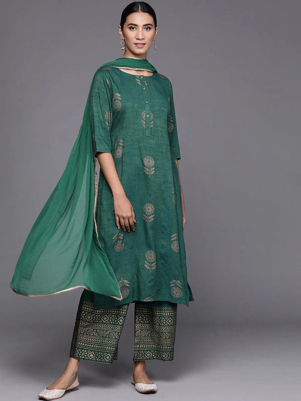 Green Printed Chanderi Silk Suit Set - Jashvi