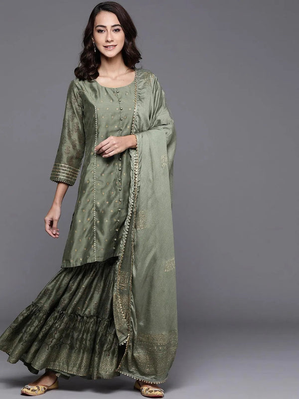 Green Printed Chanderi Silk Suit Set - Jashvi