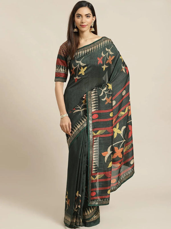 Green Printed Chiffon Saree - Jashvi