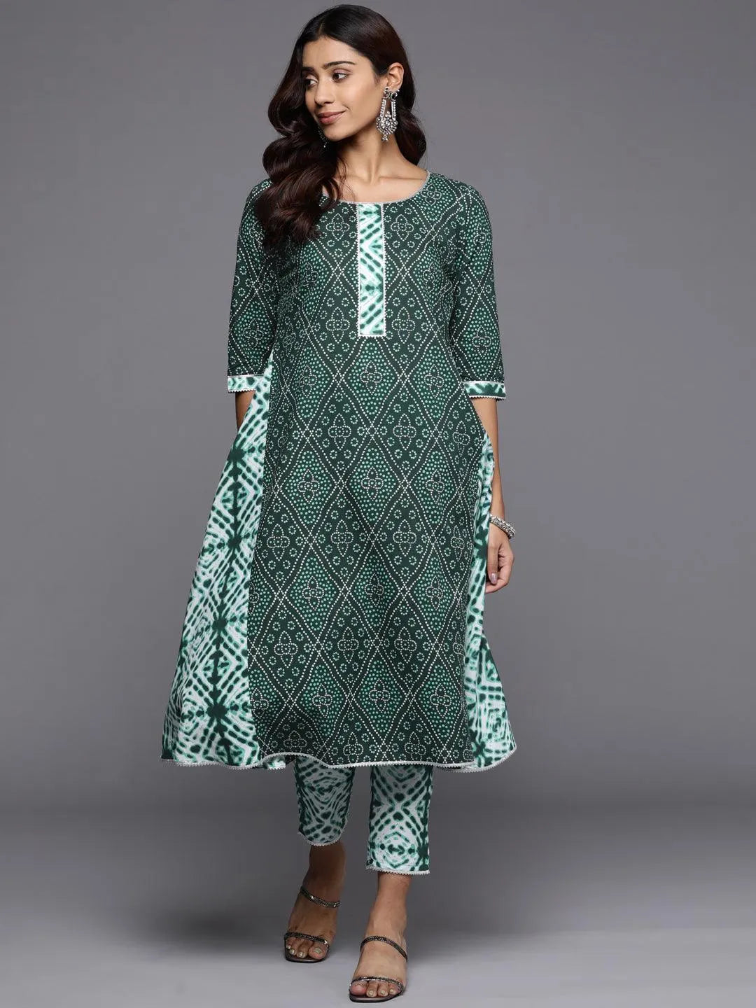 Green Printed Cotton A-Line Kurta - Jashvi