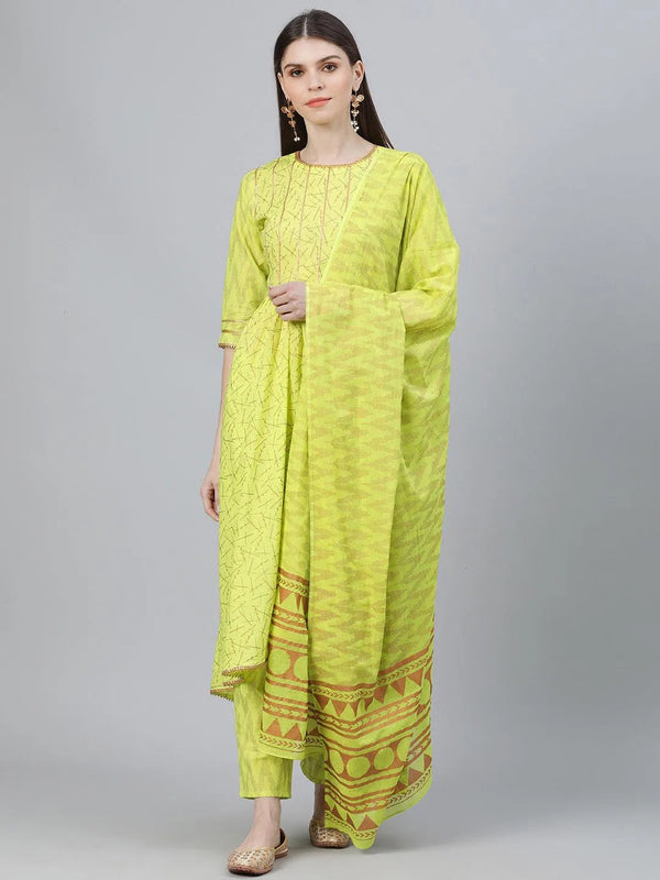 Green Printed Cotton Suit Set - Jashvi