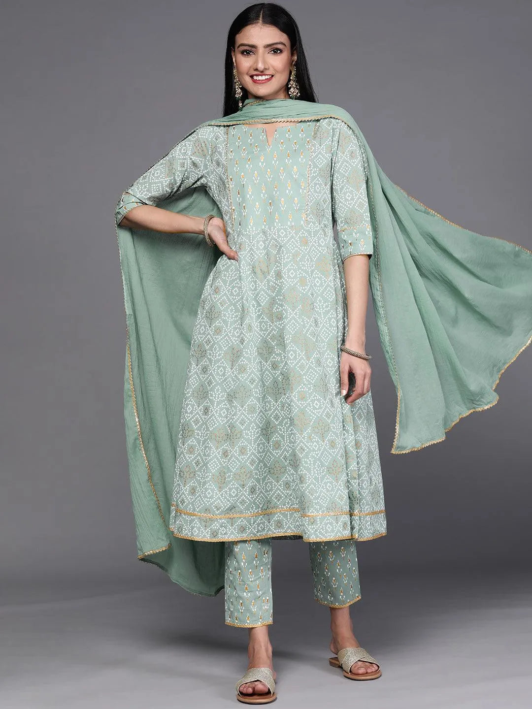 Green Printed Cotton Suit Set - Jashvi