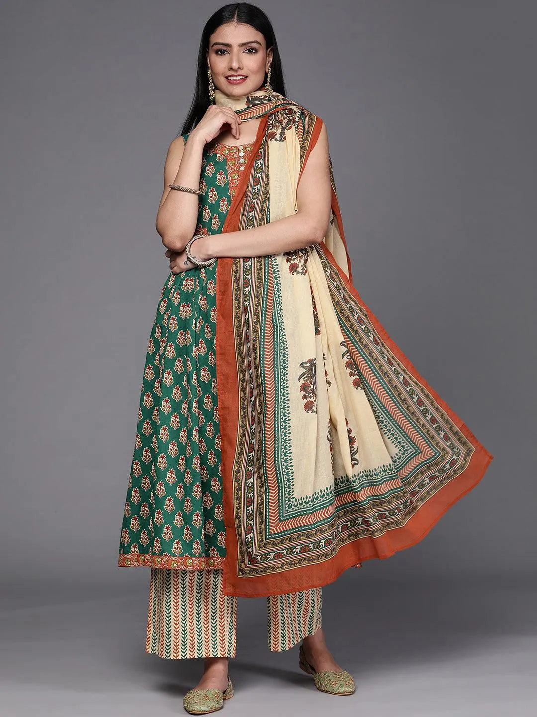 Green Printed Cotton Suit Set - Jashvi