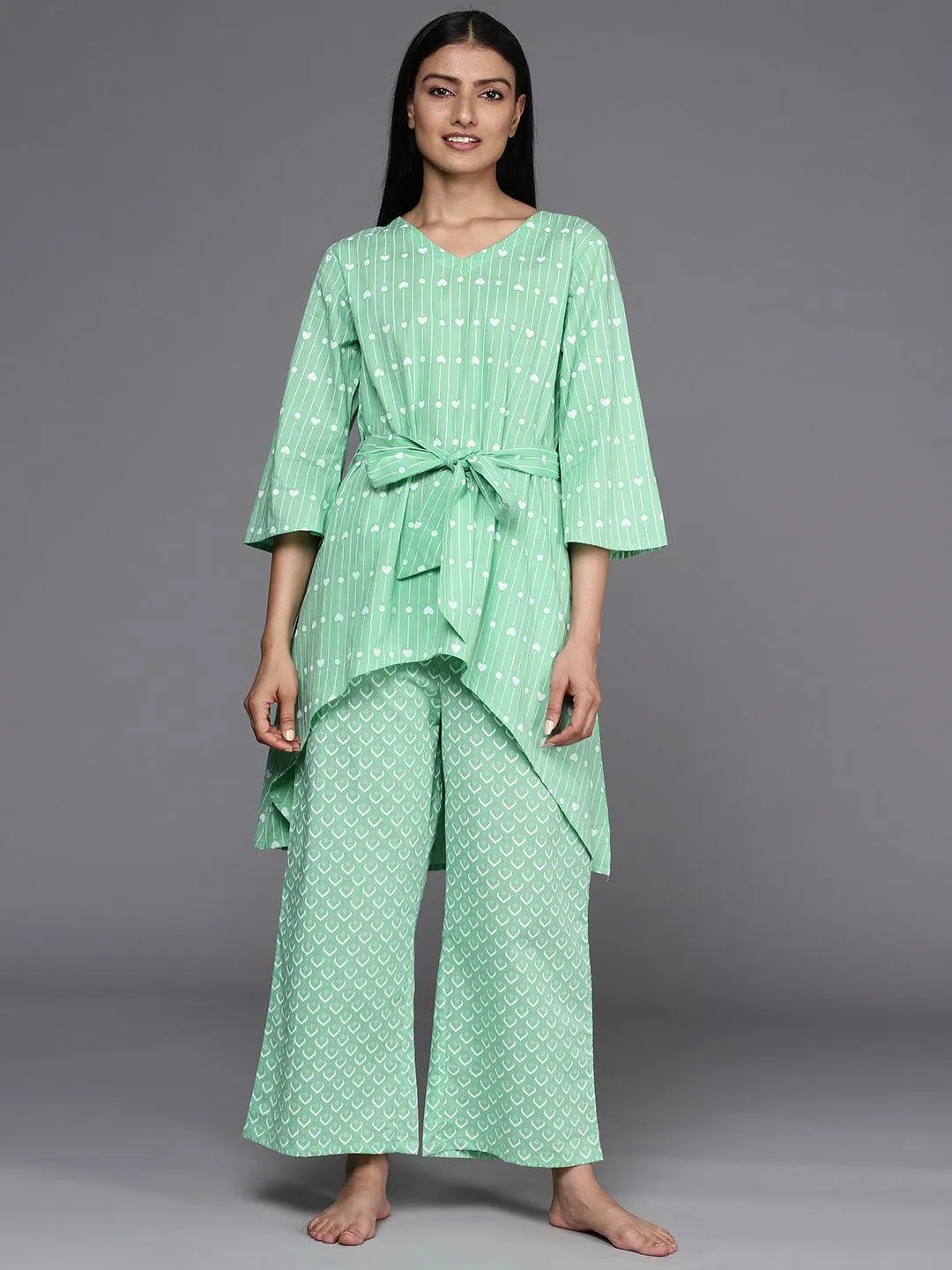 Green Printed Cotton Kurta Set - Jashvi