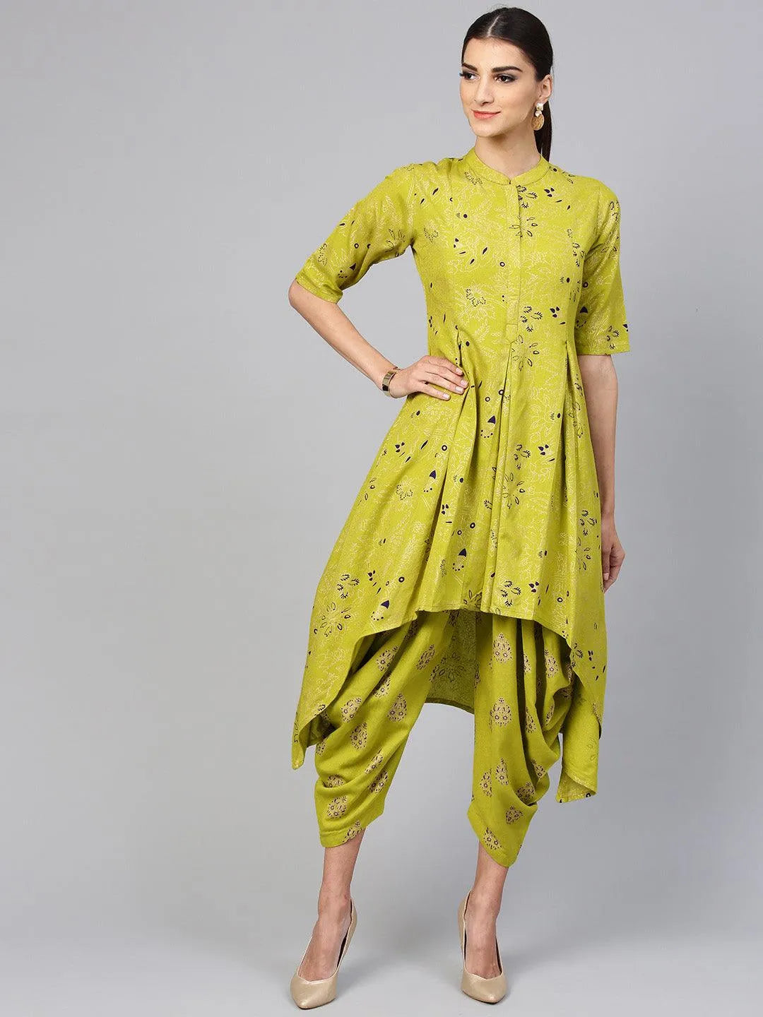 Green Printed Cotton Kurta Set - Jashvi