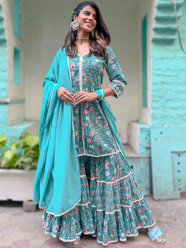 Green Printed Cotton Suit Set - Jashvi