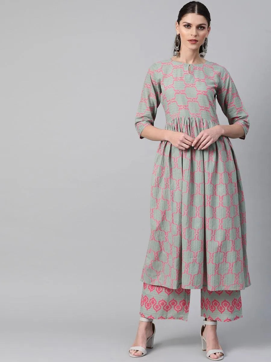 Green Printed Cotton Kurta Set - Jashvi