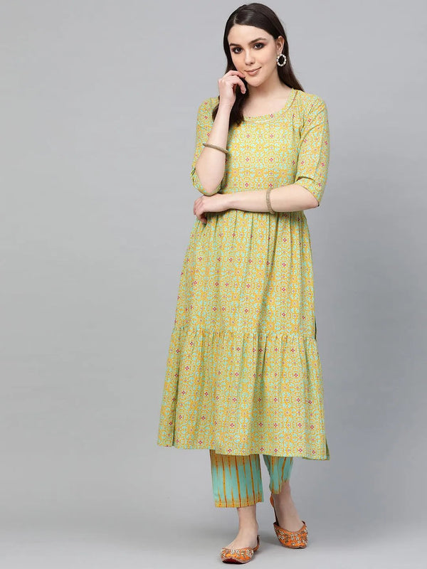 Green Printed Cotton Kurta Set - Jashvi