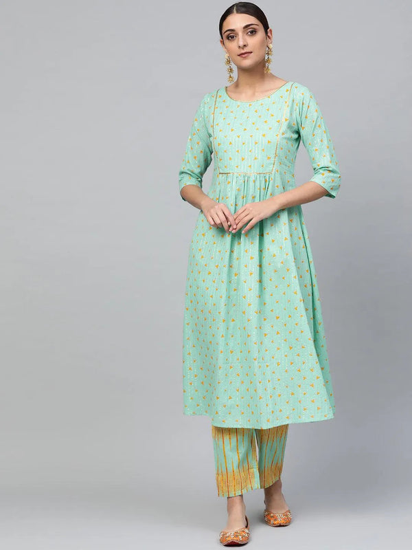 Green Printed Cotton Kurta Set - Jashvi