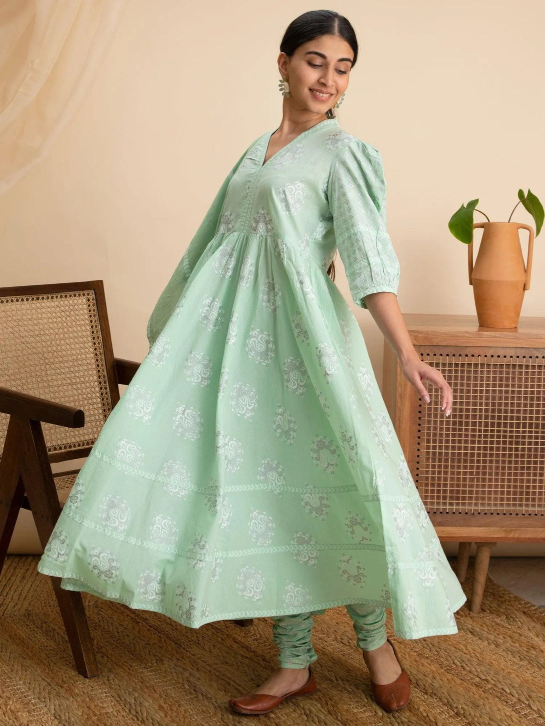 Green Printed Cotton Suit Set - Jashvi