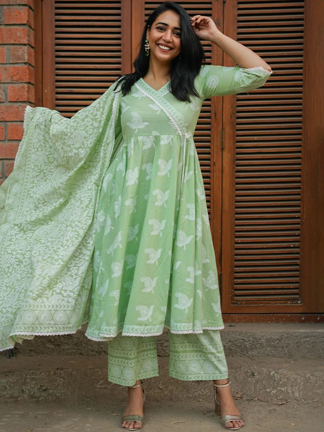 Green Printed Cotton Suit Set - Jashvi