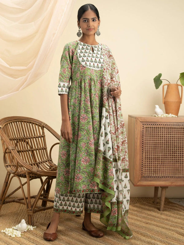 Green Printed Cotton Suit Set - Jashvi