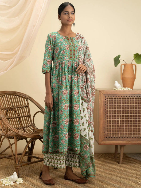 Green Printed Cotton Suit Set - Jashvi