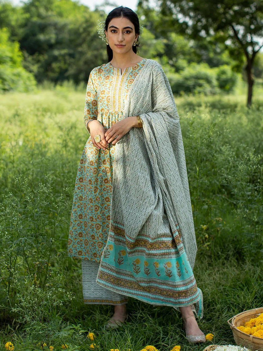 Green Printed Cotton Suit Set - Jashvi