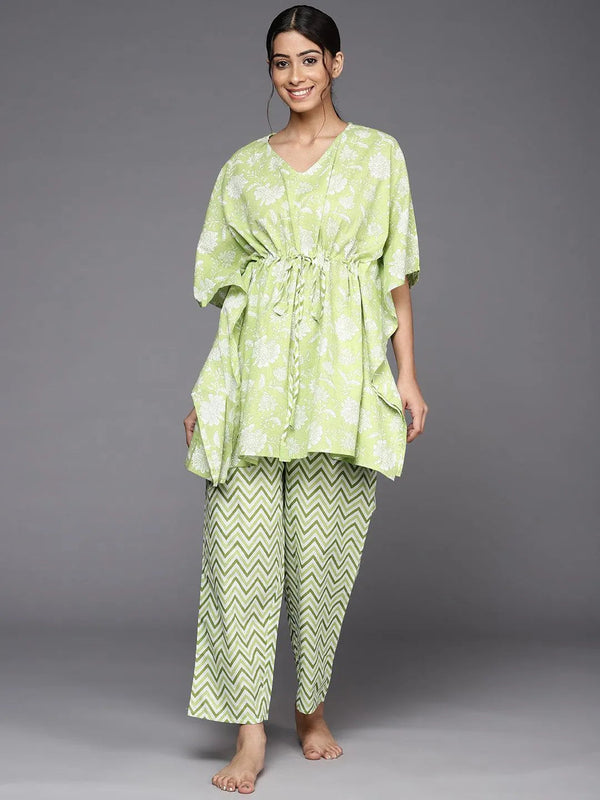 Green Printed Cotton Night Suit - Jashvi