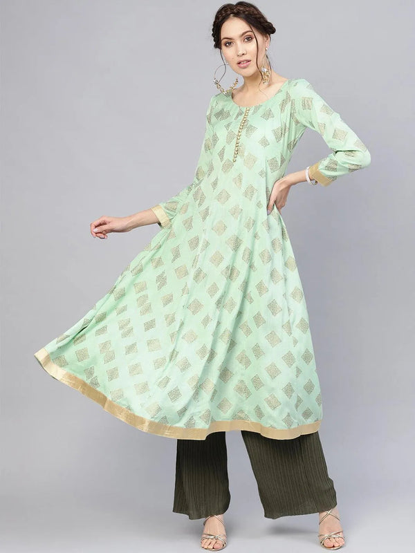 Green Printed Cotton Kurta - Jashvi