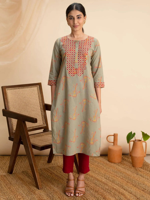 Green Printed Cotton Kurta - Jashvi