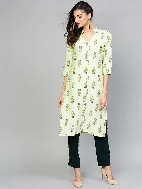 Green Printed Cotton Kurta - Jashvi